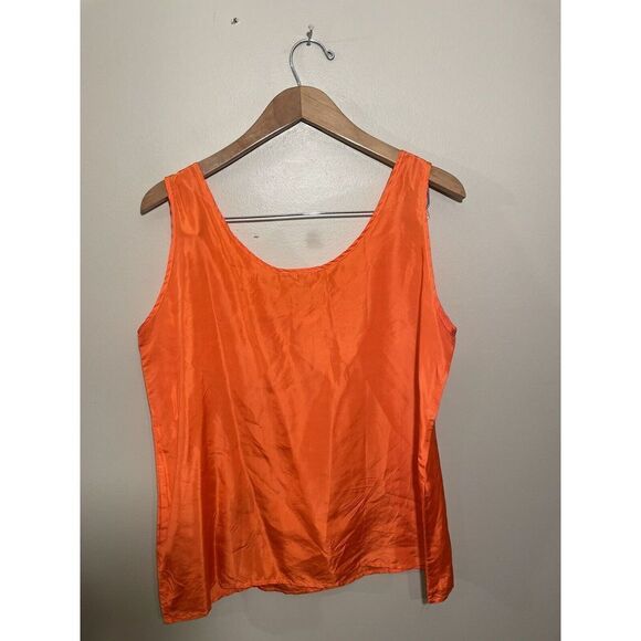 Pura Seta Silk‎ Top Womens Medium Sleeveless Buttons Orange - Picture 3 of 5